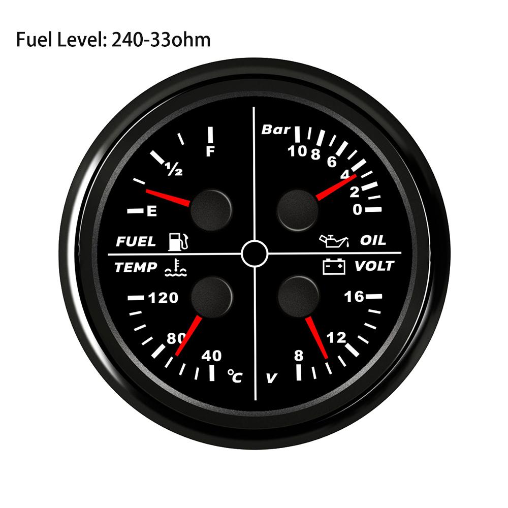 ELING 85mm 4 in 1 Multifunction Meter Oil Pressure 5Bar 10Bar 80PSI Water Temperature Oil Level 8-16V Voltmeter for Cars Ships