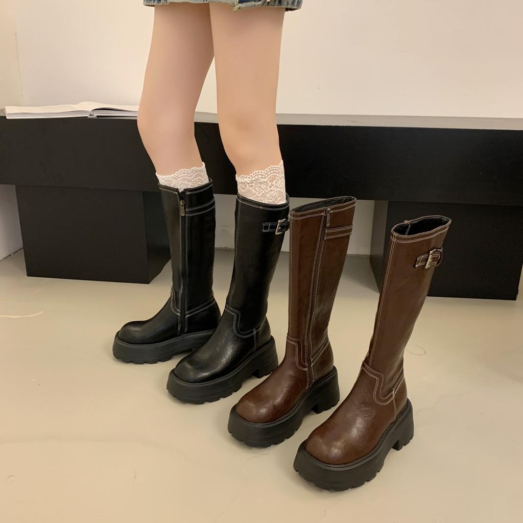 British style thick-heeled knight boots women's 2025 autumn new retro and thin versatile thick-soled belt buckle fashion boots