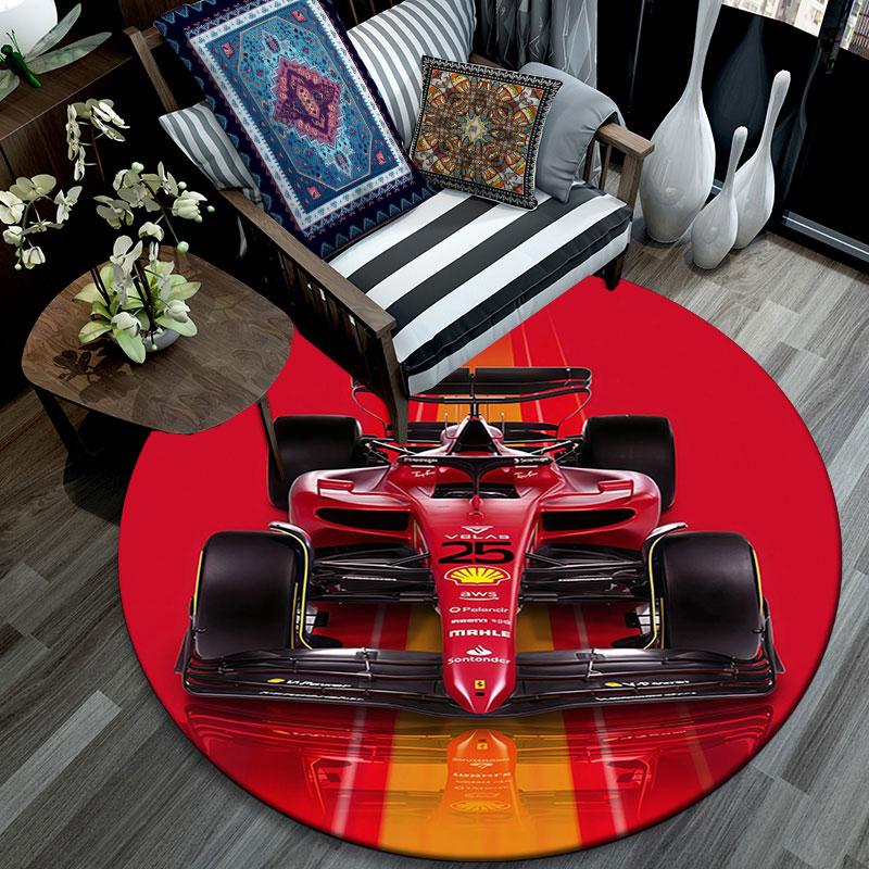 Racing car pattern round rug,Carpet Rug for Living Room Bedroom Playroom ,Non-slip Floor Mat,Holiday Gifts and Birthday Gifts.