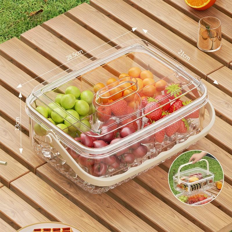 Kunststoff Kühlschrank Drehbar Obstschale Mehrzweck Drehbar Geteilte Servierschale Große Kapazität Transparente Snack Aufbewahrungsbox