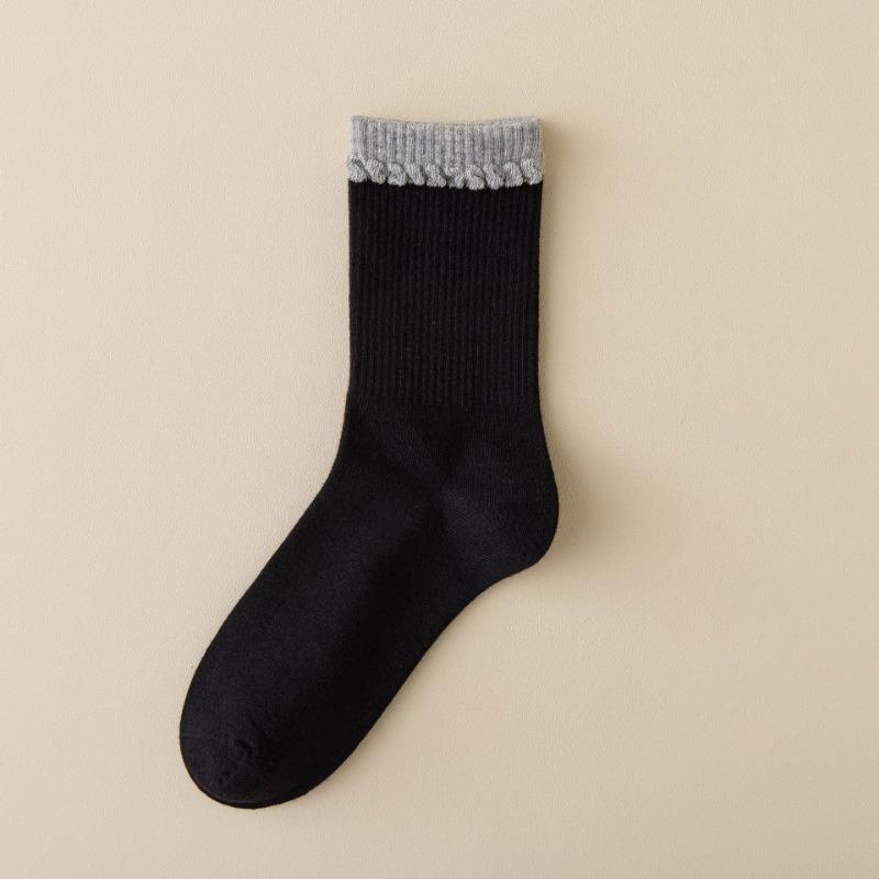 Female Autumn Thin New Lovely Pure Color Bubble Mouth Tube Cotton Socks