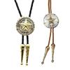 Braided Leather Cord Bolo Tie with Metal Star Badge Pendant for Men Women Necktie Necklace for Casual or Formal Wear
