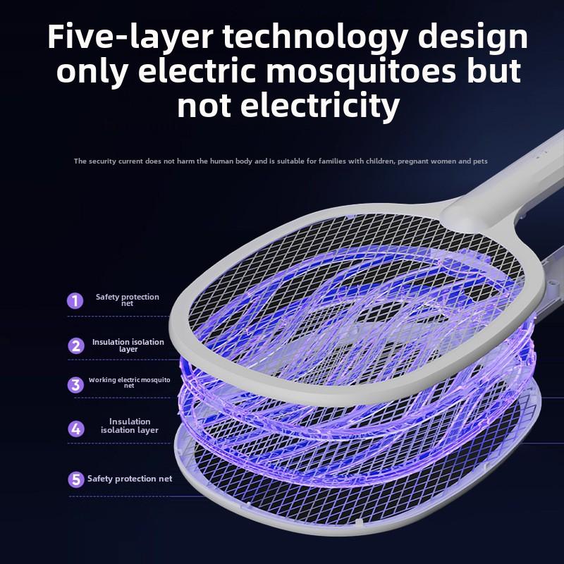 2 In 1 Household 180 Rotate Folding USB Rechargeable Electric Fly Bug Insect Mosquito Swatter Racket Killer Lamps with UV Light