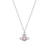 Valentina Saturn Shape Pendant Brass Necklace Unisex Couple Style Silver/Pink Diamond 63020118-02P271