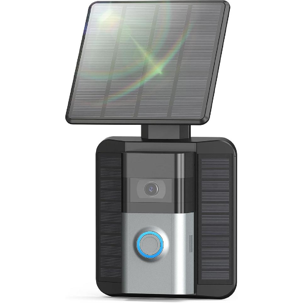 QIBOX Solar Charger Compatible with Ring Video Doorbell (2020 Release), Micro USB Port Only, Not for USB-C or 2-Prong Ports, 2.9W Waterproof Solar