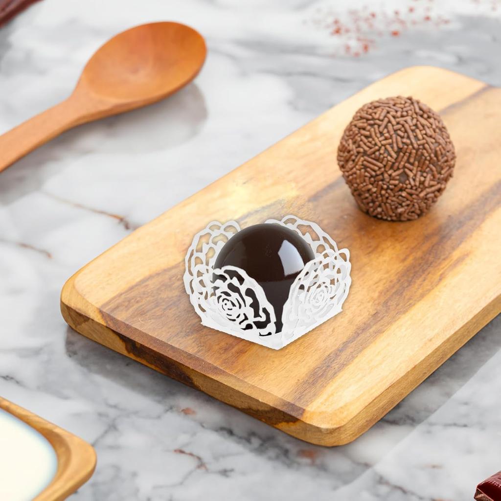 50 PCS Chocolate Candy Cups, Paper Truffle Cups Flower Truffle Wrappers Liners Cup Hollow-out Chocolate Wrappers Paper Baking Cup Mini Muffin Liners