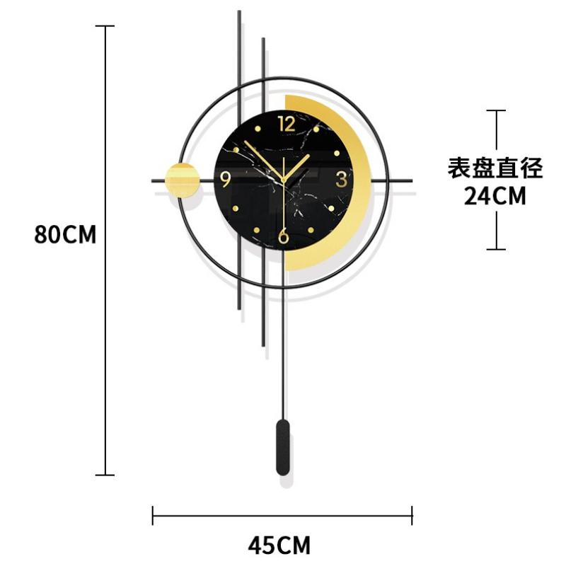 Home Decor Wall Clock Modern Design Wrought Iron Pendulum Clock Living Room No-Drill Silent Timepiece