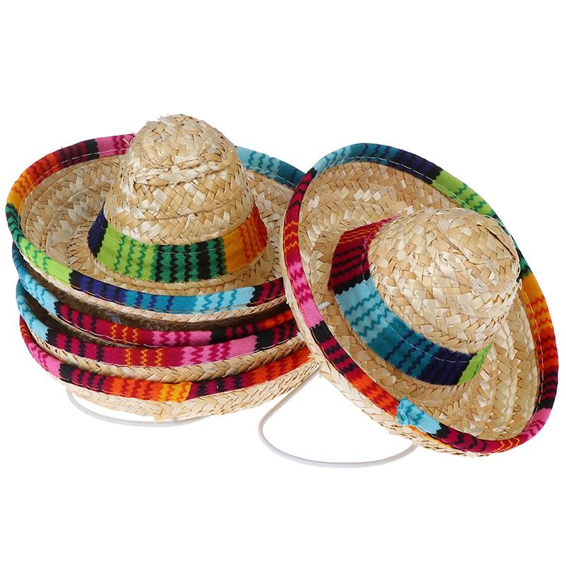Mini Pet Dogs Straw Hat Sombrero Cat 