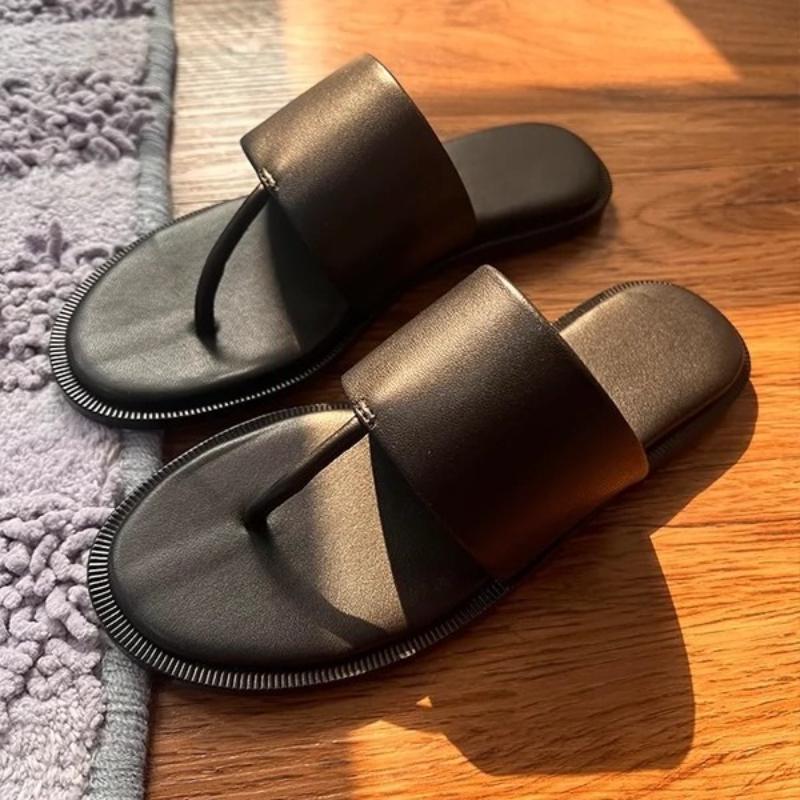 

Fashion Concise Round Toe Flat Slippers Women Summer Sexy Clip Toes Non-slip Flip-flops Comfort Soft Bottom Designer Brand Beach Sandals 35 чёрный