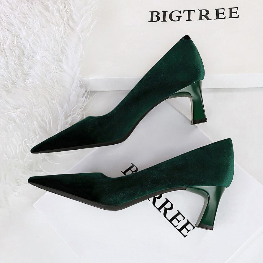 High Heels, Thick Heels, Women's Shoes, Suede, West Velvet, Shallow Mouthed Pointed Single Shoes