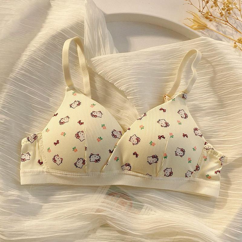 Women's Teen Girl French Triangle Cup Thin Small Bust Seamless Push Up Wireless Comfortable Breathable Student Bra