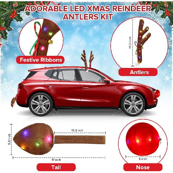 Charming Christmas Car Decoration, Festive Reindeer Kit, LED Reindeer Christmas Decoration For Car, Nice Gift For Families & Friends, Suitable For