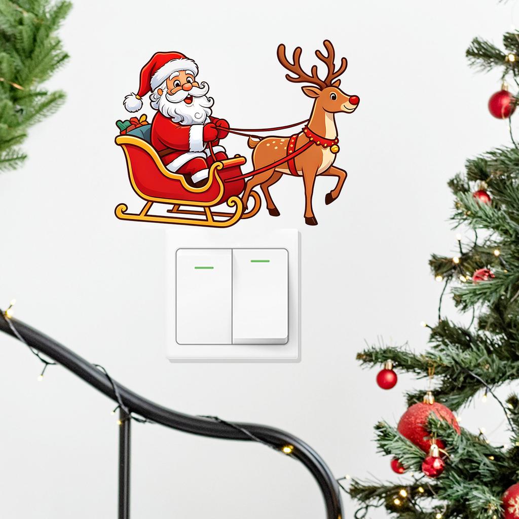 Cartoon Santa Switch Plate Wall Sticker Removable Self Adhesive No Damage Bedroom Living Room Decor