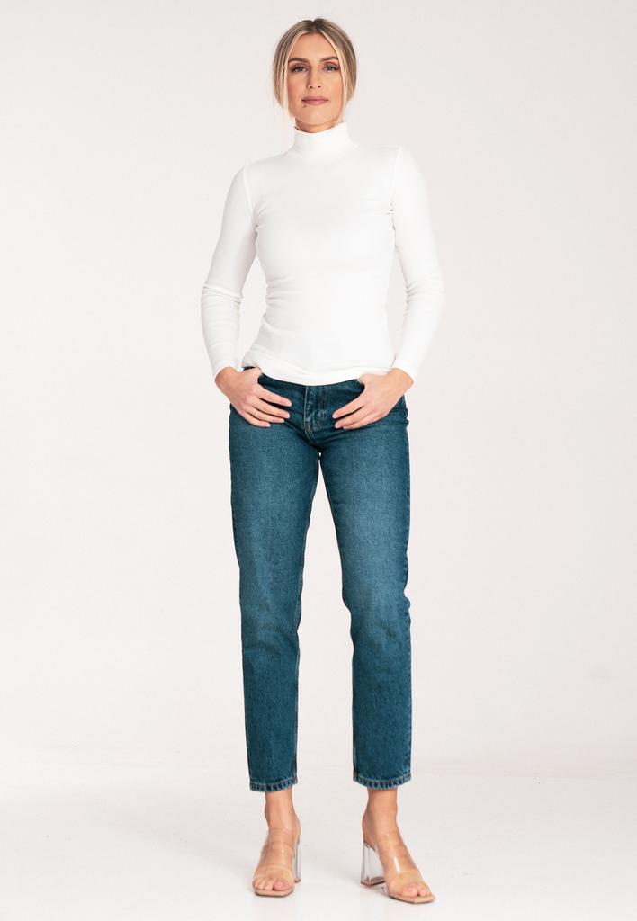 Fitted High-Neck Blouse - Thin Women's High Neck - M1058 Ecru Size S