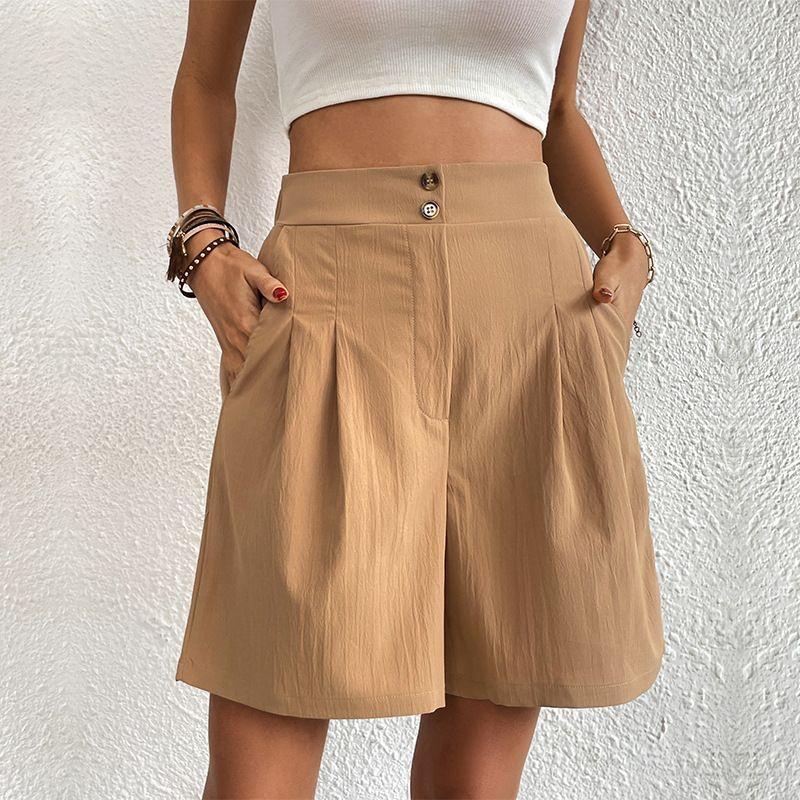 Pocket Solid Color High Waisted Shorts Pocket Pure Color High Waist Button Shorts