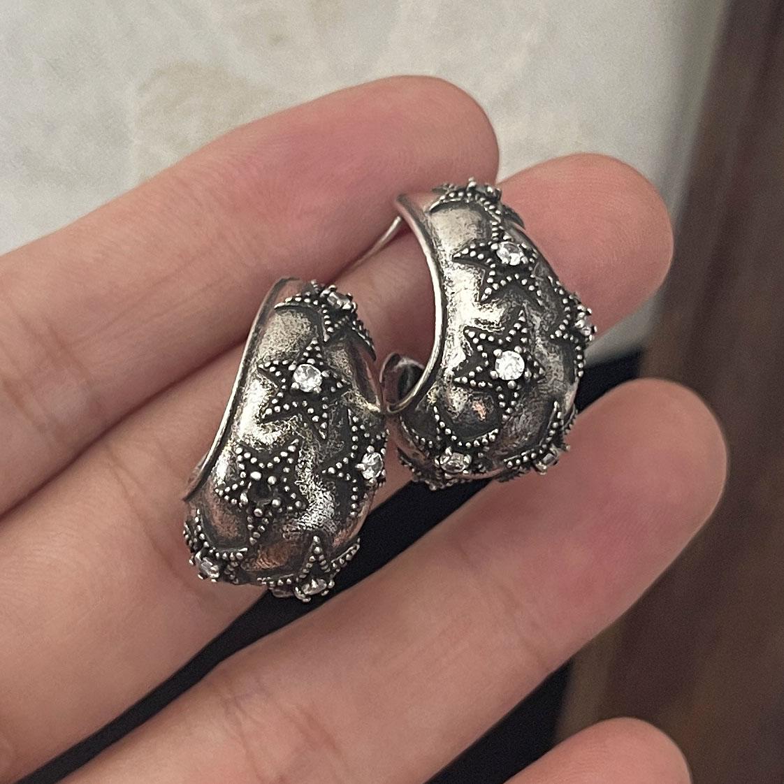 

925 Sterling Silver Vintage Earrings For Women Trendy Simple Retro Zircon Moon Earring Jewelry Prevent Allergy Party Accessories