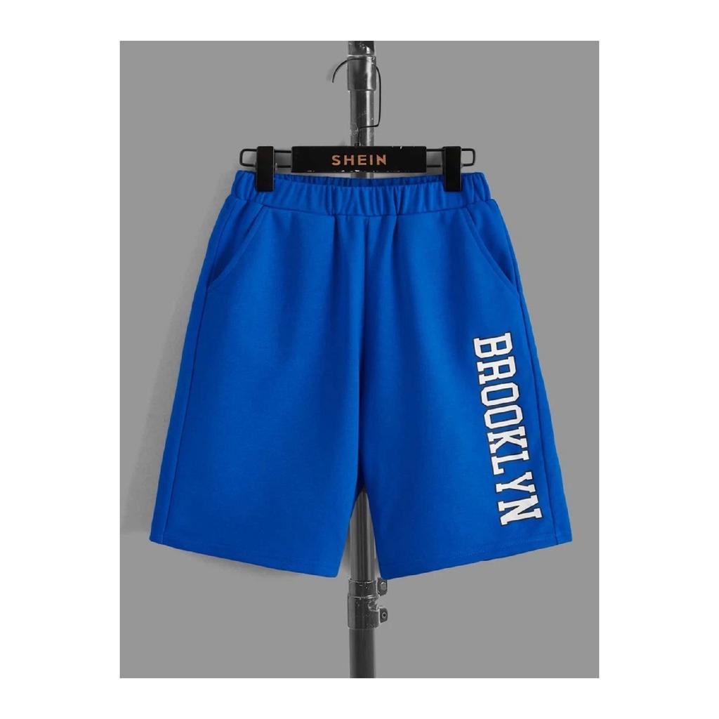 Brooklyn New York White T-shirt Gray Shorts - T-shirt With Shorts Top And Bottom Set Printed Crew Neck