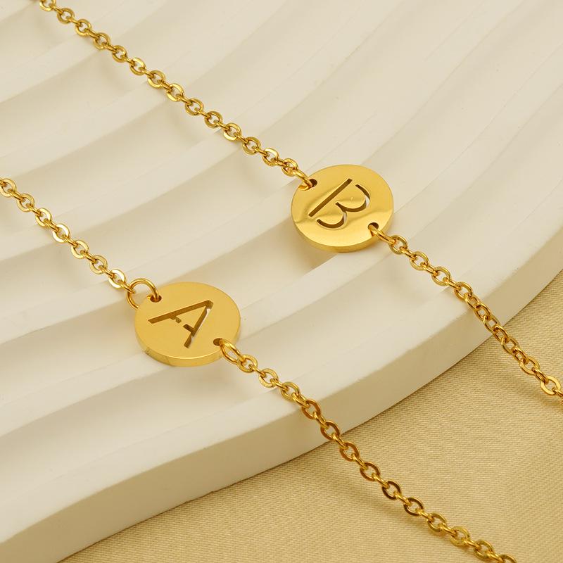 Minimalist Titanium Steel Hollow Letter Bracelet for Women - Customizable 26 English Letters