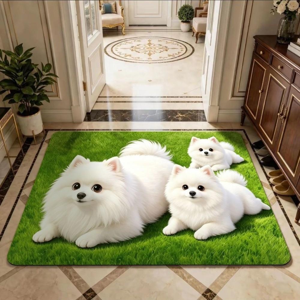 3D Printed Pomeranian Dog Mat Absorbent Animal Shaped Carpet Cute Diatom Mud Mat Home Floor Decor