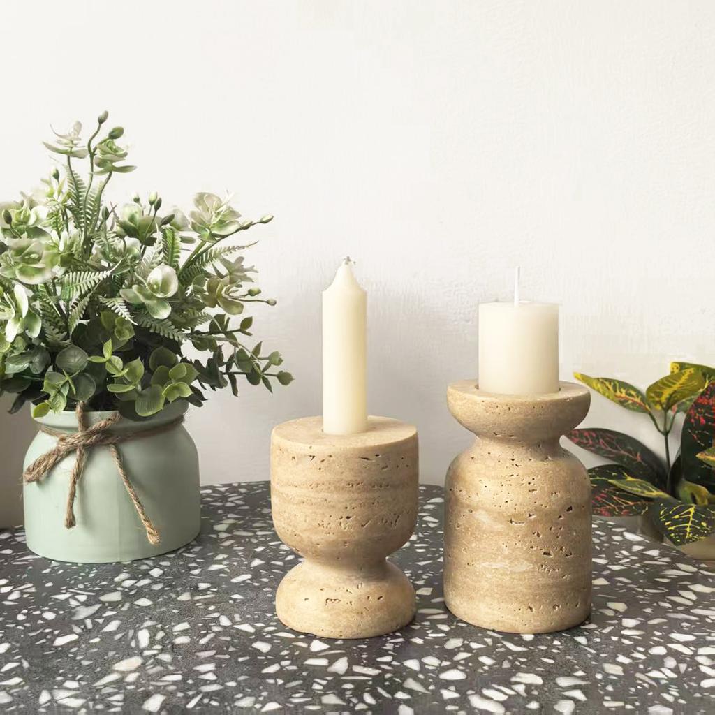 New Natural Marble Travertine Candle Holder Double-sided Design Home Decor Desktop Aromatherapy Stand Christmas Handmade Durable