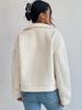 Women's Short Plush White Wool Coat - Winter Design