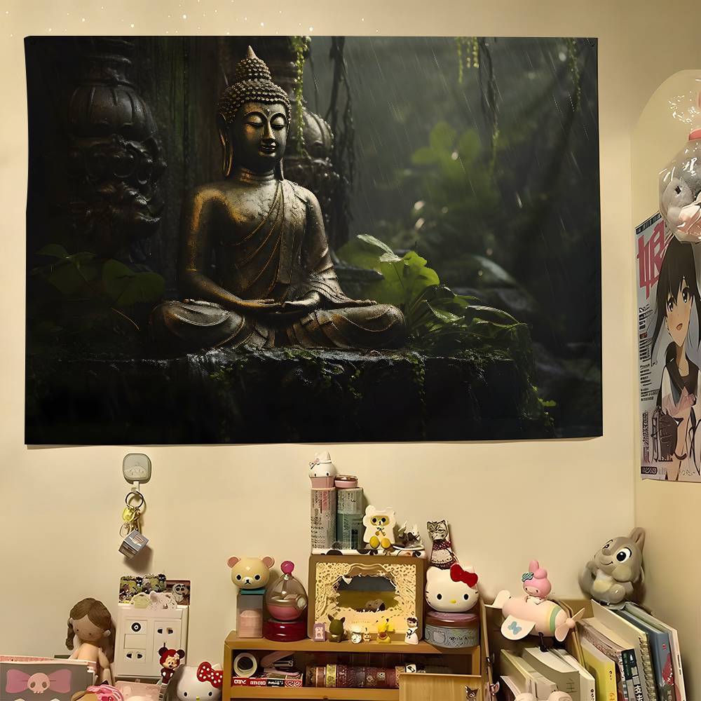 1pc Religious Buddha Statue Colorful Hippie Psychedelic Bedroom Dorm Decor Aesthetic 100X70CM