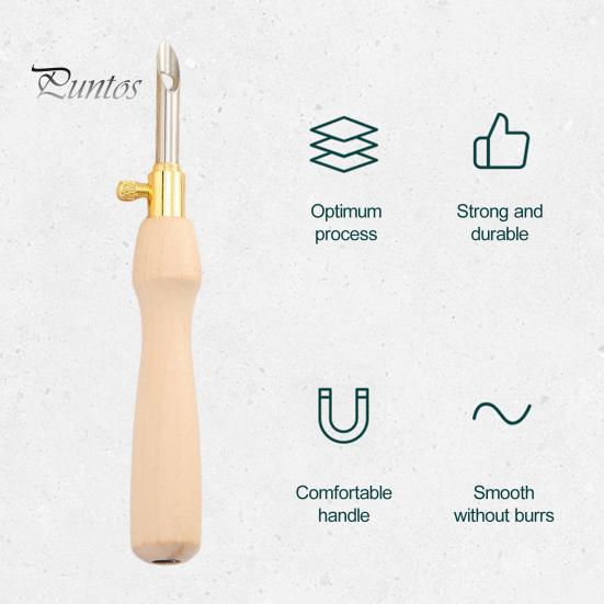 Embroidery Needle Wooden Handle Embroidery Punch Needle Pen Weaving Tool for DIY Craft Stitching Applique