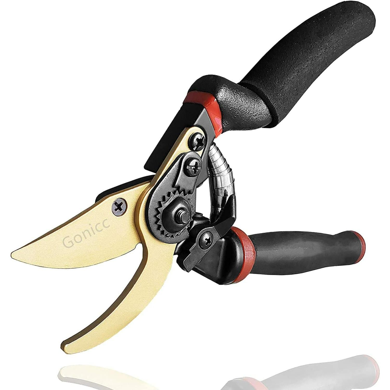 

8.5 Professional Rotating Bypass Titanium Coated Pruning Shears, Secateurs, Pruners with Heavy Duty SK5 Blade. Soft Cushion Grip Handle for Everyone. чёрный