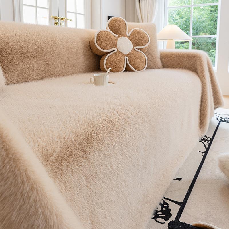 Zimní norková kožešina Přehoz na pohovku Krémový styl Látkový potah na pohovku Protiskluzová Hřejivá podložka na pohovku Deka