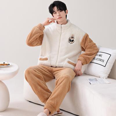 Flannel Pajamas Men'S Autumn And Winter Loungewear Coral Fleece Winter Thickened Warm Large Size Suit