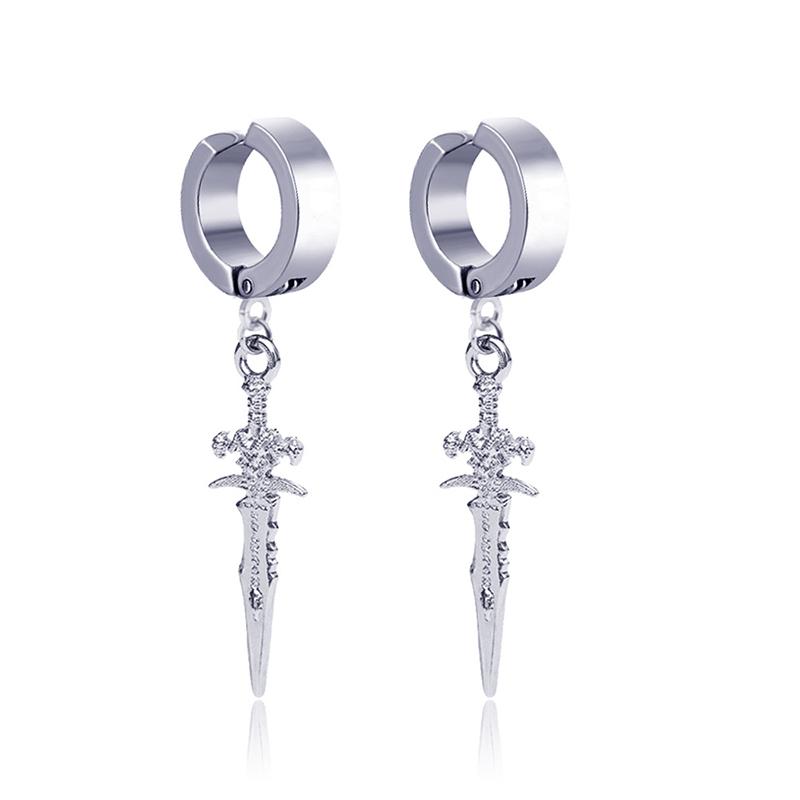 1 Paire Boucles d'Oreilles Clip Oreille Indolore en Acier Inoxydable pour Hommes Femmes Punk Épée Croix Noir Faux Boucles d'Oreilles Bijoux Cadeaux
