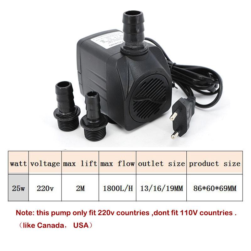 AC 220V 25W Tauchwasserpumpe 1800L/H Ligh Aquarium Brunnen Luft Teich Becken Wasserpumpe EU STECKER