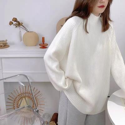 High Neck Sweater Women Pullover Autumn/winter Solid Long Sleeve Loose Winter Bottom Knit Sweater Pullover Female Tops