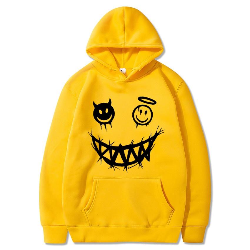 Autumn and Winter Devil Angel Smiling Face Hooded Sweatshirt, Hip-hop Street Classic Pullover, Fashionable Casual Warm Hoodie