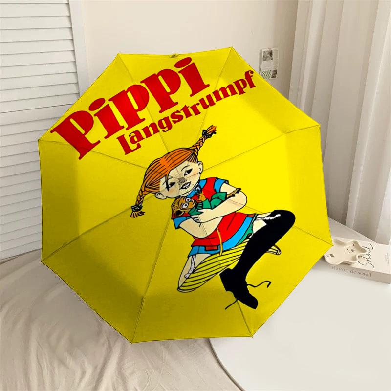 

1PC Pippi Langstrumpf Umbrella-8-Rib Reinforced, Automatic Open, Lightweight & Durable, Cute Fashion Accessory for Outdoor, Beach or Casual Use, Beach
