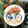 2D Flaches Retro-Fahrrad "Hallo" Willkommensschild, Dekoschild und Plakette aus Aluminium in verschiedenen Größen. Bunte Florale Landhausstil Wand