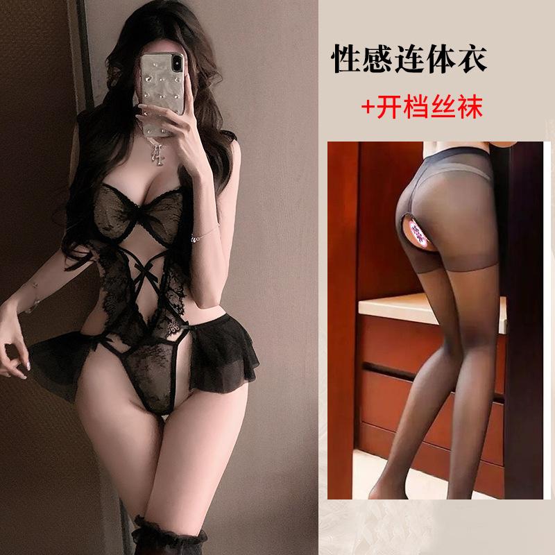 Sexy Lingerie Sexy Suspender Lace Seduction Hollowed Out Open Onesie Hot Uniform Pajamas Women