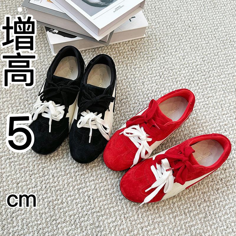 Rose Has the Same Leather German Training Shoes for Women's New Retro Flat-bottomed Breathable and Versatile Inner Height-increasing Sports and Leisu