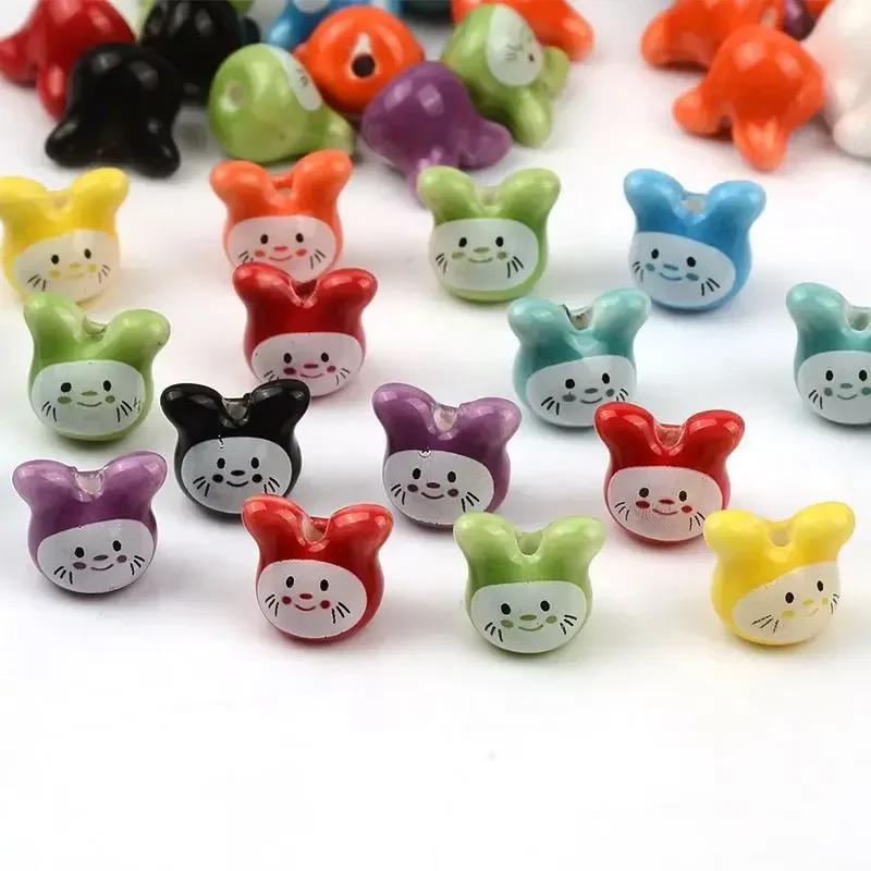 DW19 10PCS 12mm Cute Mini Cartoon Rabbit Beads Spacer Beads Charm Jewelry Making DIY Bracelet Necklace Material Accessories