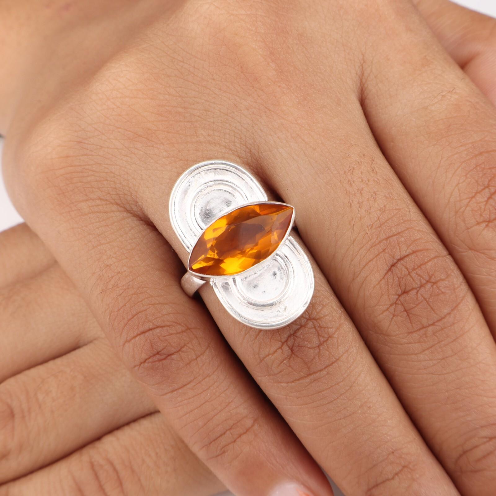 

Citrine Gemstone 925 Sterling Silver Jewelry Handmade November Birthstone Ring RR-34-9 13