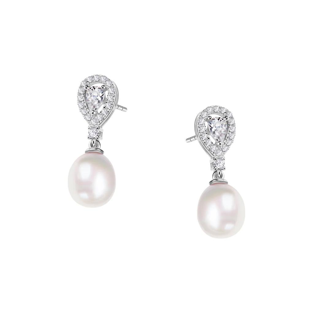 Silver Earrings with Pearl and Cubic Zirconia - Ksn6440