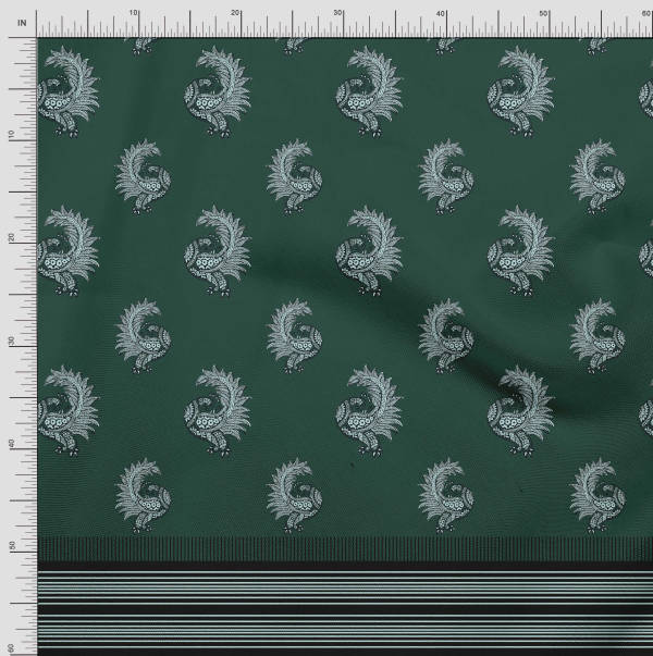 Soimoi Japonská krepová saténová látka pruhovaná a s panely s pávím vzorem, potisky po metru 42 palců