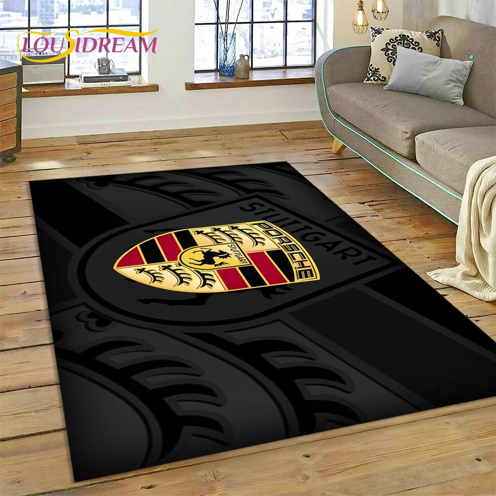 Car Logo P-Porsche 3D Printing Rug Carpet for Living Room Bedroom Home Decor,Floor Mat Non-slip for Sofa Doormat Gift Kids Play