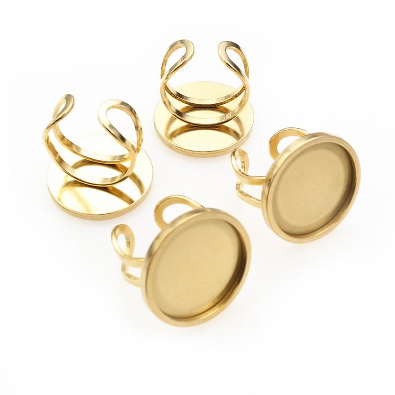 5pcs 10-25mm Inner Size Round Thick Stainless Steel Adjustable Ring Settings Cabochon Blank Base DIY Jewelry Making Findings