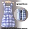  Stainprevent Blue Checkered Work Apron with Sleeve Protections Polyester Cotton Apron For Kitchen and Catering Services