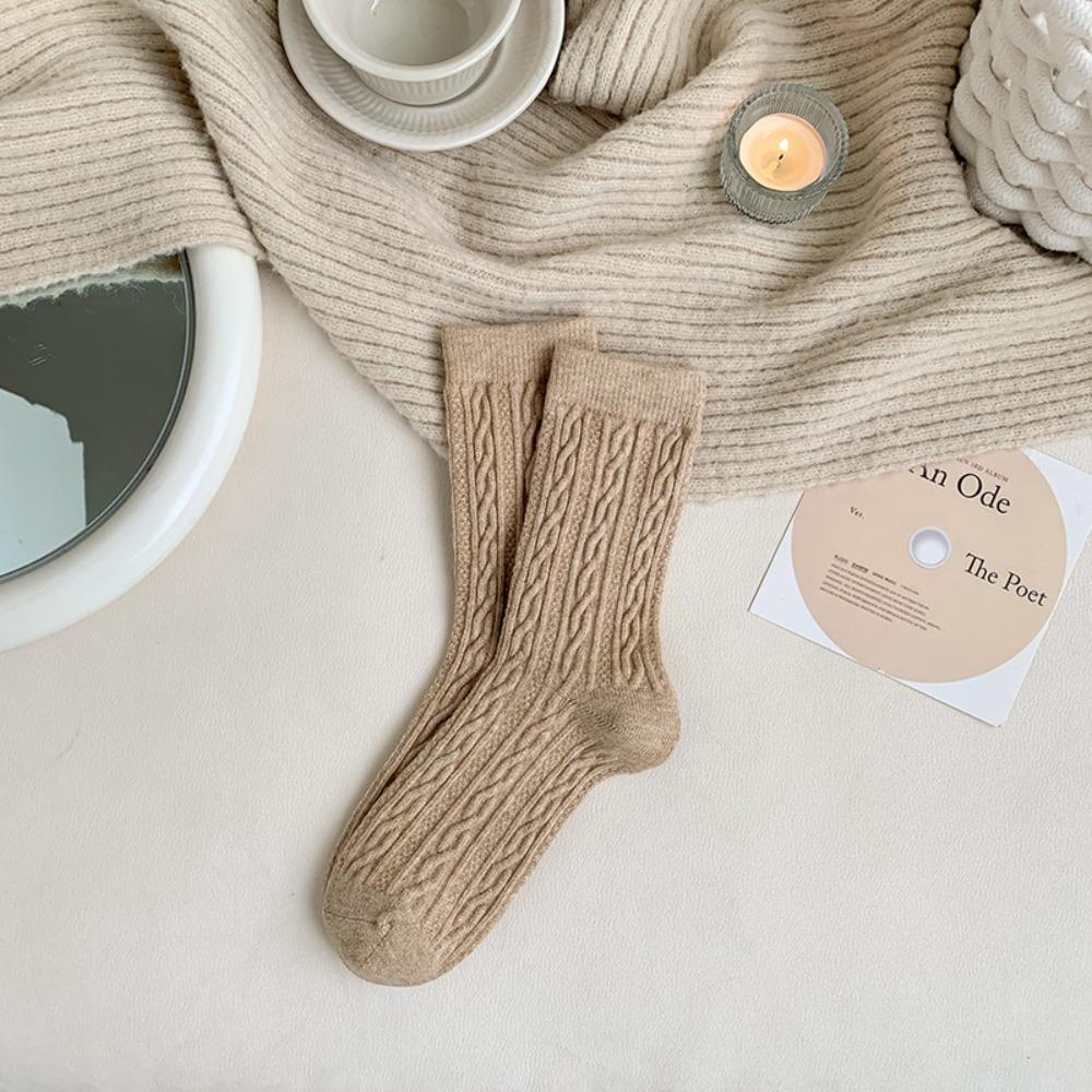 

Middle Tube Mid-tube Socks Thick Rabbit Wool Socks Comfortable Knitted Socks Winter хаки