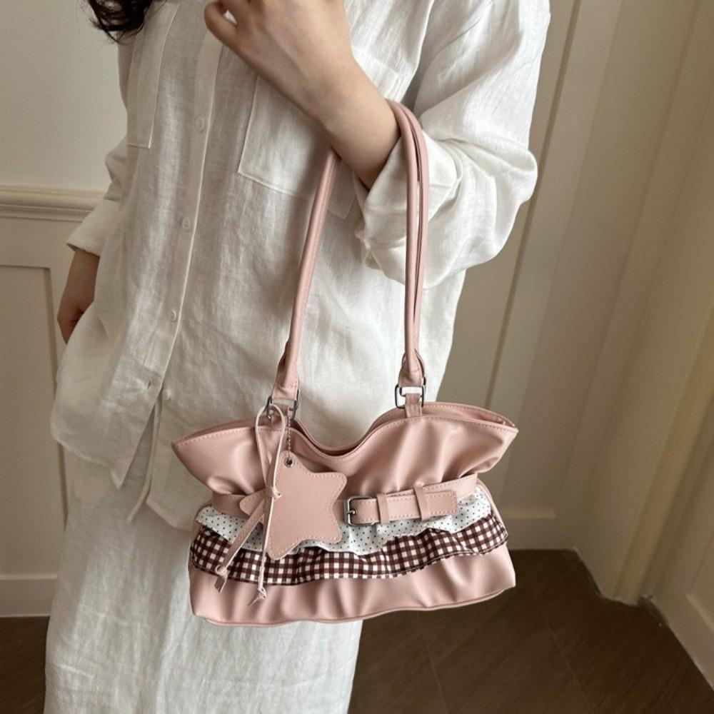 Polka Dot Women Tote Bag Solid Color Underarm Shoulder Bag Unique Balletcore Handbag Daily