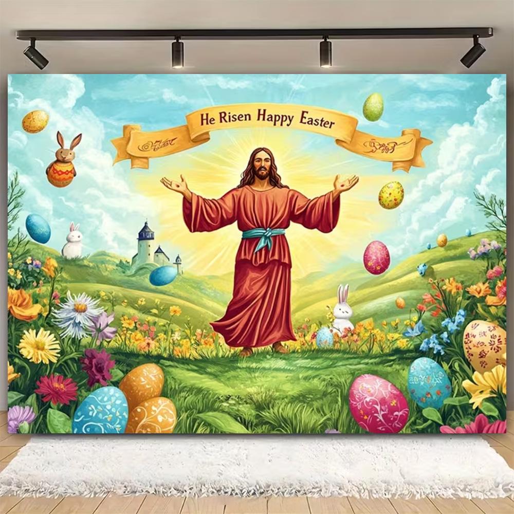 Easter Religion Jesus Theme Party Decoration Photography Background, Easter Egg Rabbit Banner Photography Studio Backdrop Cloth