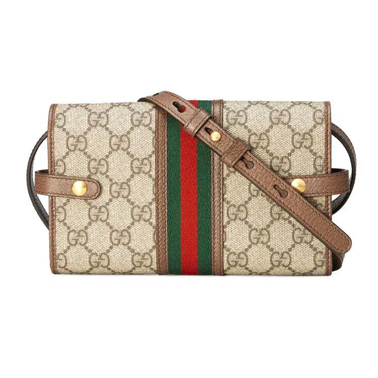 Gucci Ophidia GG Supreme Canvas Super Mini Crossbody Bag With Web Stripe In Beige For Unisex Daily Use