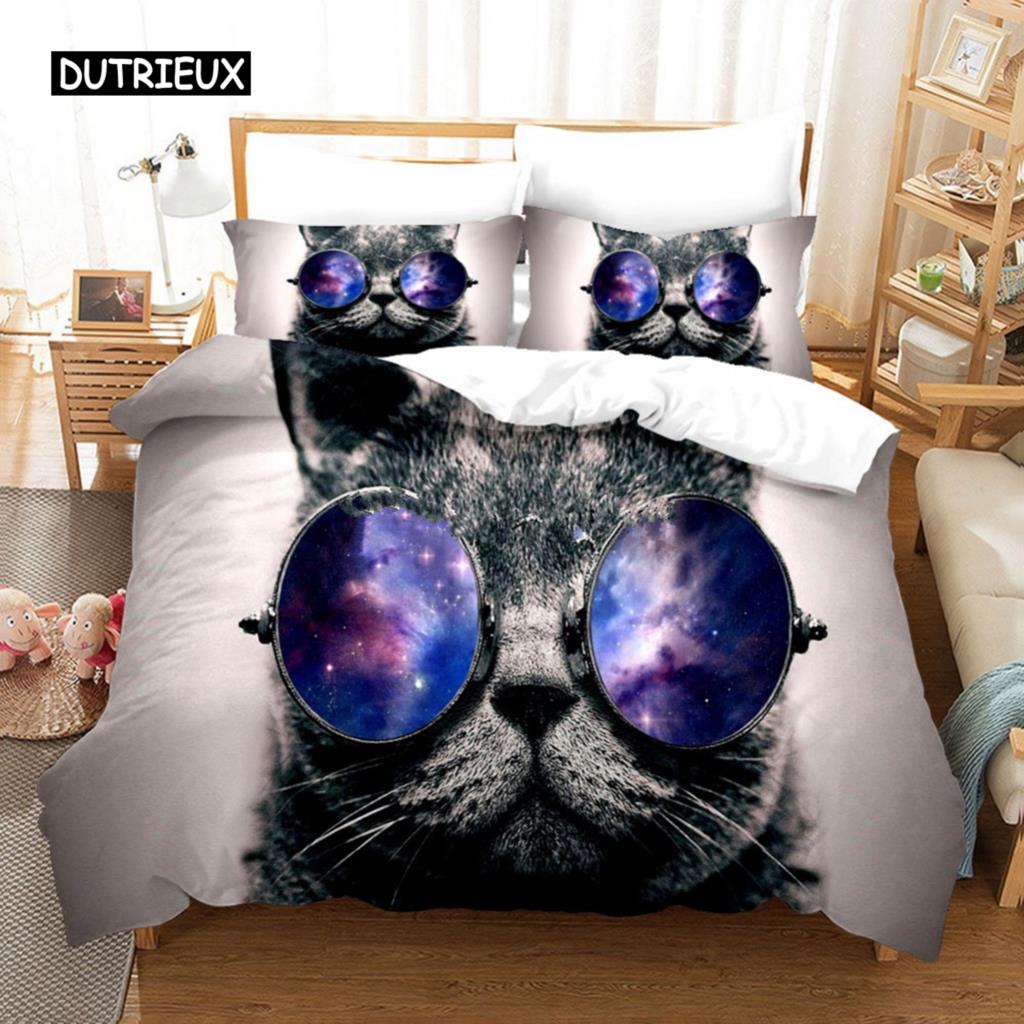 3D Cute Wolves Cat Dog Print Bedding Set Cute Duvet Quilt Cover Wild Animal Tribal Bed Cover With Pillowcases Custom Bed Linen